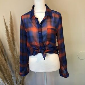 KIRRA | Sheer Plaid Button Down Shirt